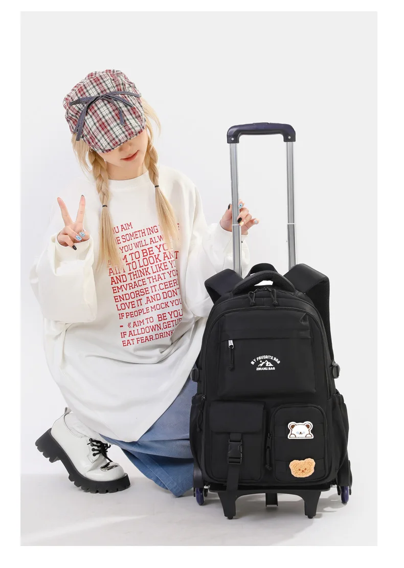 2026 Children Wheeled Backpack Students Schoolbag Rolling Backpacks Bag Kids School Trolley Bookbag Girls School Bag with Wheels