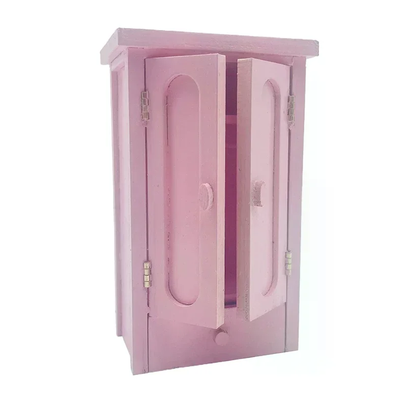 Dollhouse Bedroom Pink Mini Wooden Wardrobe Model Dollhouse Miniature Furniture Decor DIY Scene Accessories Toy