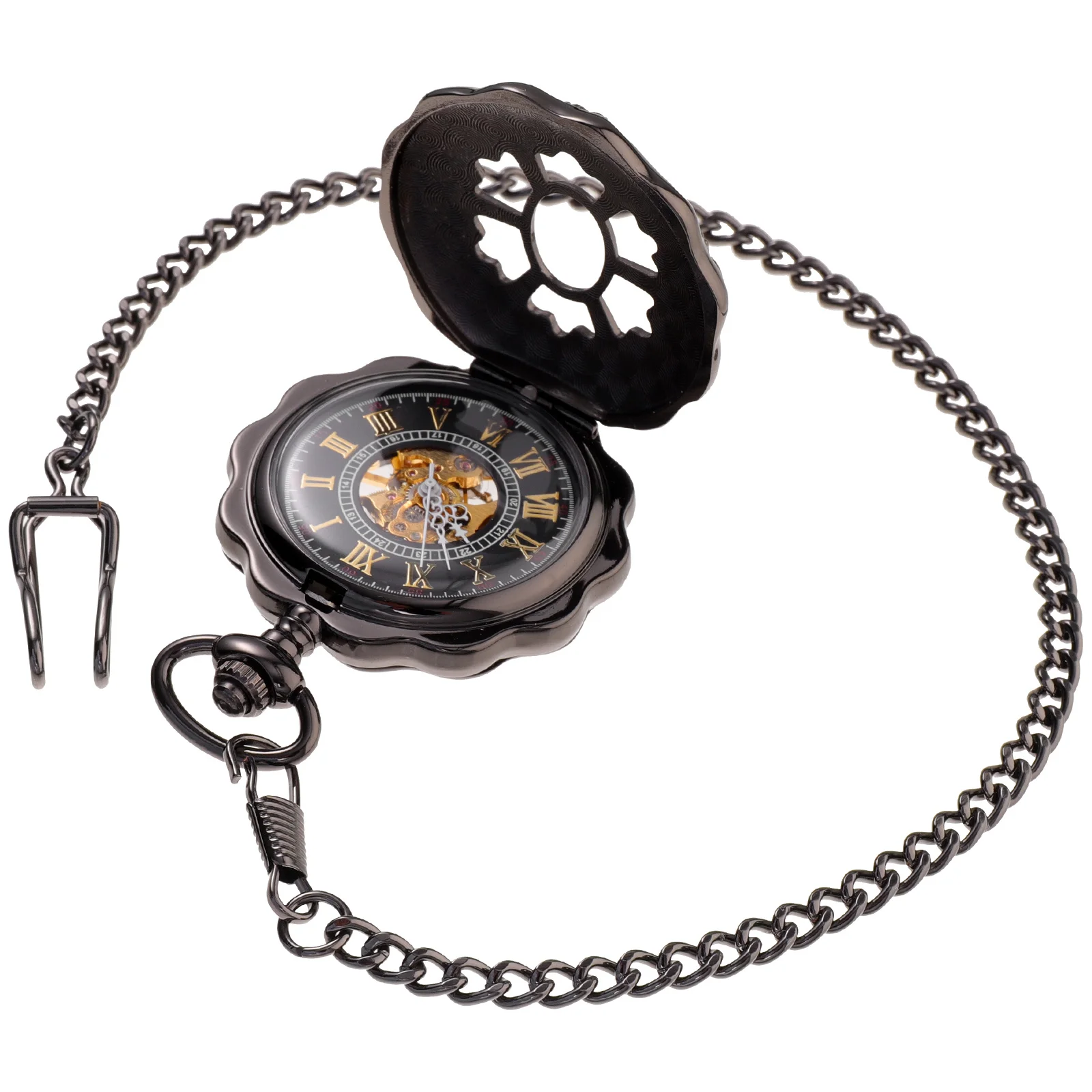 خمر جوفاء خارج صدفي اليقطين على شكل ساعة الجيب الميكانيكية براعة رائعة مادة سبيكة توقيت دقيق