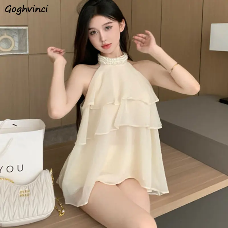 

Tiered Blouses Women Hotsweet Temperament Fashion Casual Summer New Korean Style Gentle Streetwear Sleeveless Graceful Mature