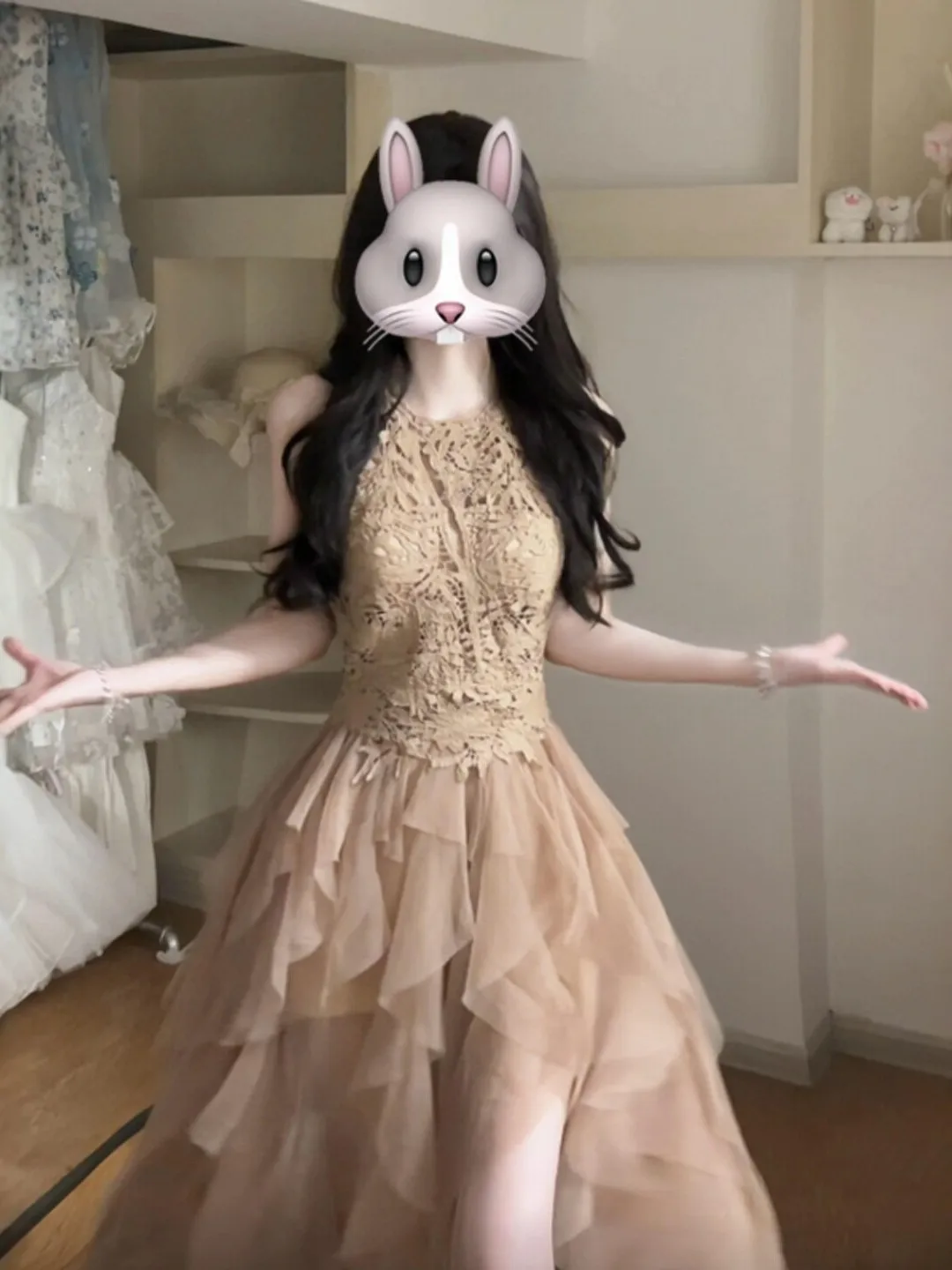 

Retro Unique Beautiful Lace Splicing Mesh Strap Dress Design Sensation Small Irregular Summer Dress French Style Cotton Gown
