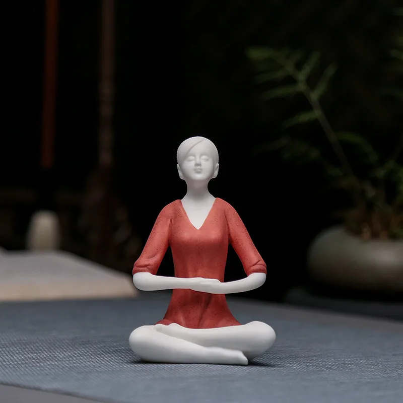 Dehua Ceramic Color Sand Yoga Girl Pilates Decoration Zen Home Yoga Studio Opening Gift Soft Decoration