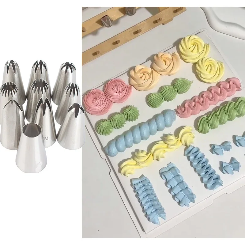 10-teiliges Spritzdüsen-Set, Spritzdüsen aus Edelstahl, Spritztüllen für Sahnekuchen, für Desserts, Kekse, Cupcakes, Küchenzubehör