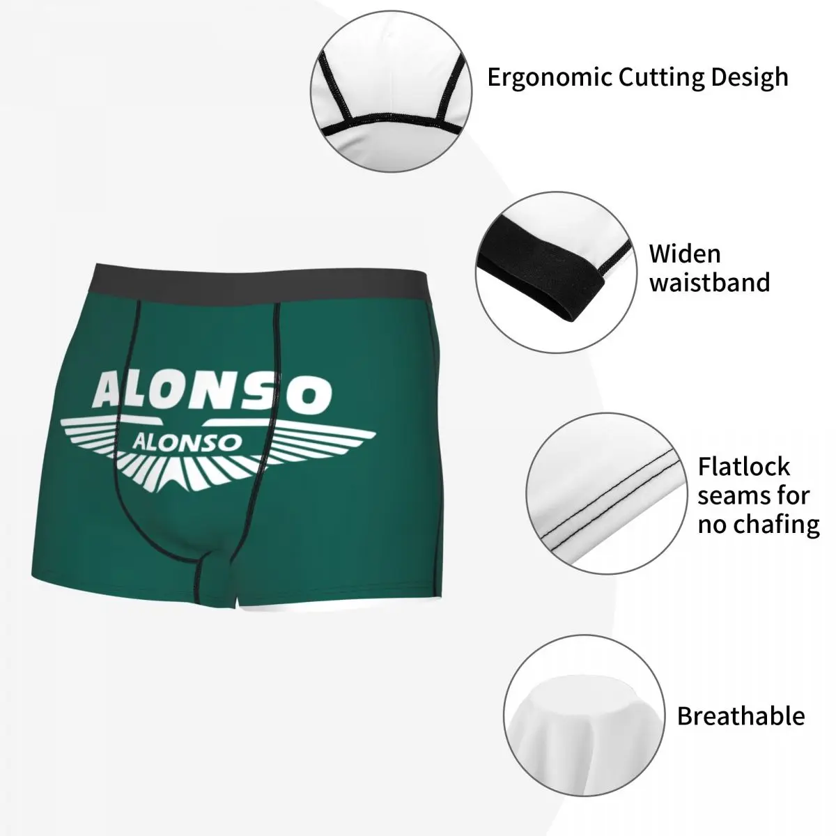 Custom Alonso Sport Motorcycle Underwear Men Stretch Boxer Briefs Shorts Panties Soft Underpants For Male