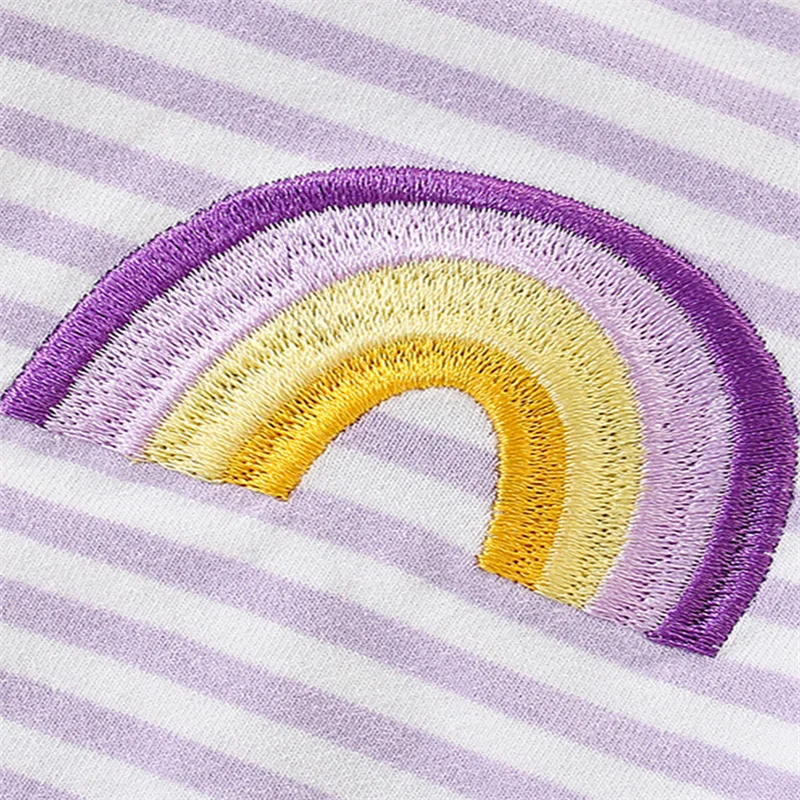 Striped 2-7T Rainbow Applique Summer Girls T Shirts Short Sleeve Kids Tees Tops  Baby Costume Children\'s Clothes Shirts