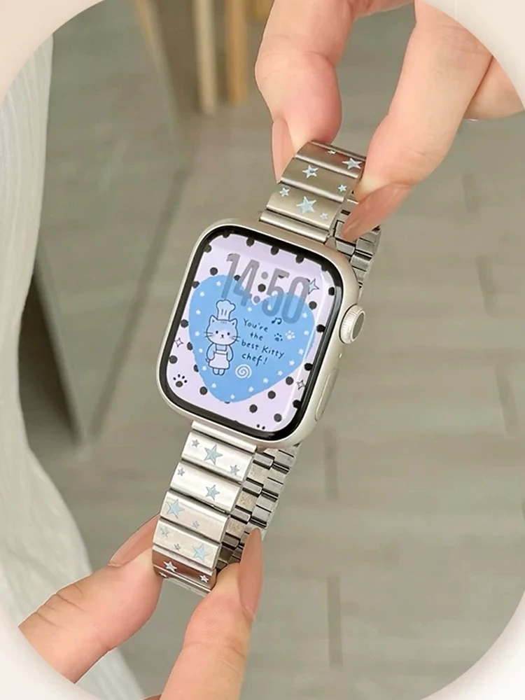 Image of Edelstahlarmband für Apple Watch Ultra 11 10 9 8 7 SE 6, süßes, schlankes Metallarmband für iWatch 38 40mm 41mm 42mm 44 45mm 46mm 49mm