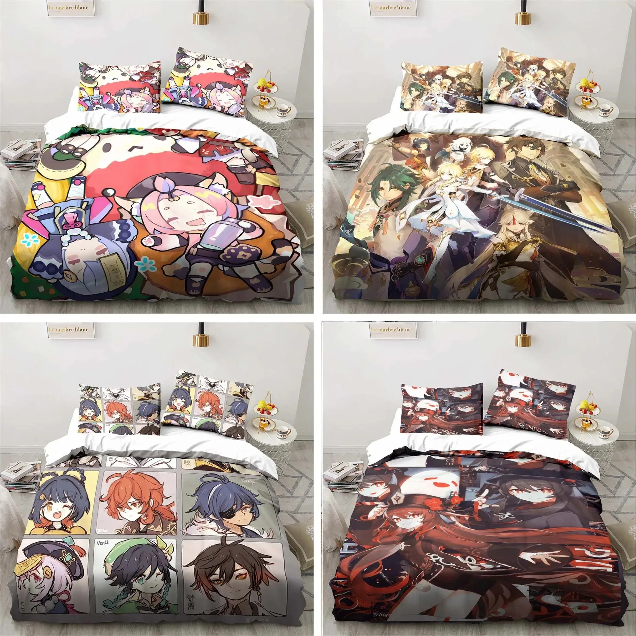 

Cartoon Anime Genshin Impact Game Bedding Set for Bedroom Bedspreads for Bed Linen Comefortable Duvet Cover Quilt and Pillowcase