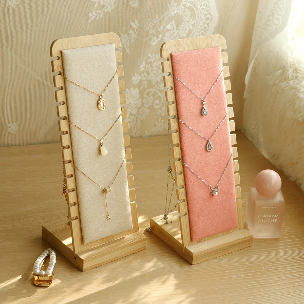 

Wood Necklace Display Stand Large Capacity Pendant Bracelet Anklet Long Chain Jewelry Storage Rack Counter Showcase Prop