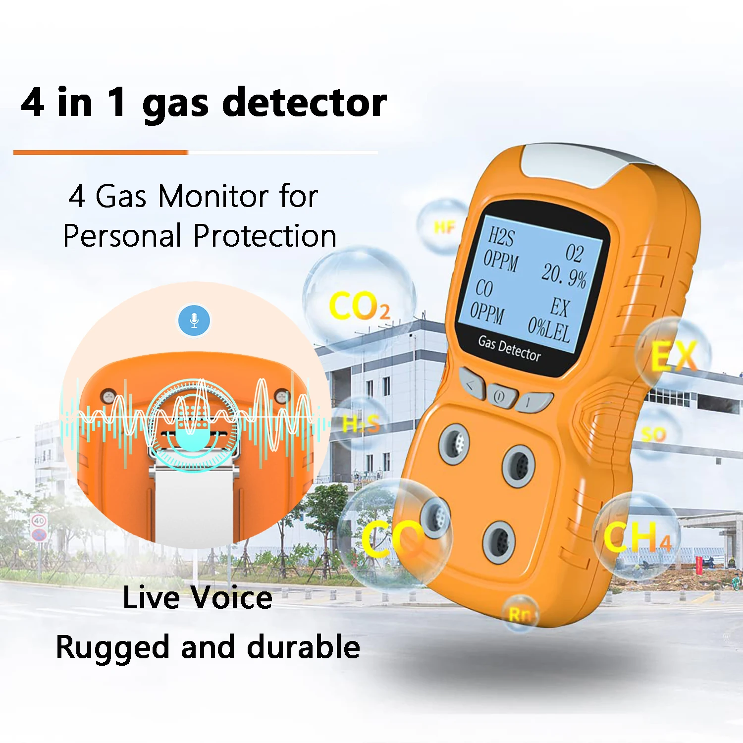 Portable Gas Detector 4 in 1 Multi Gas Monitor Tester with Digital LCD Display Alarm O2, CO, H2S, LEL Gas Sensor Tester Analyzer