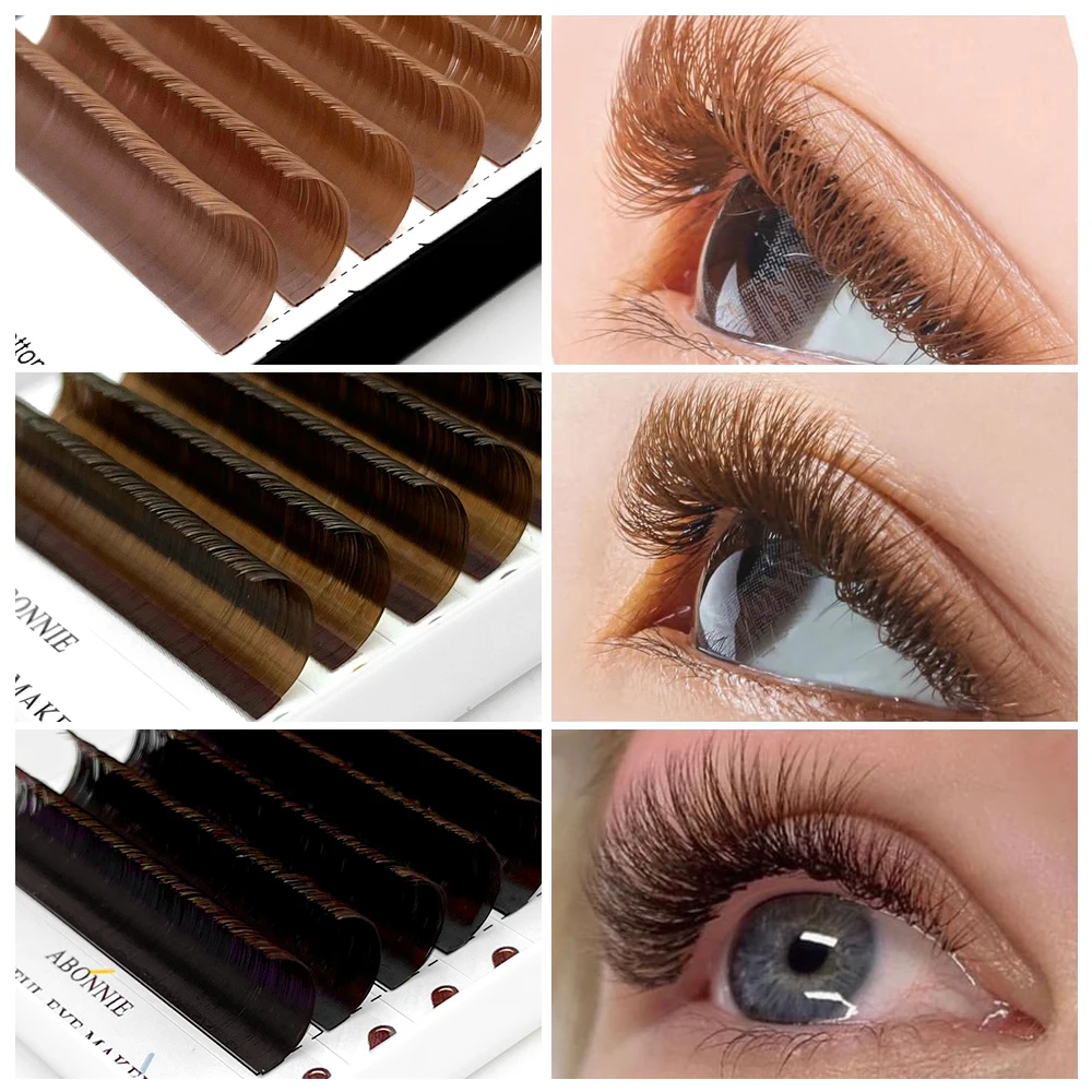 Abonnie Cashmere Brown Ellipse Flat Lashes Extensions Brown Individual Volume Eyelash Extensions Split Tips Flat Cilios