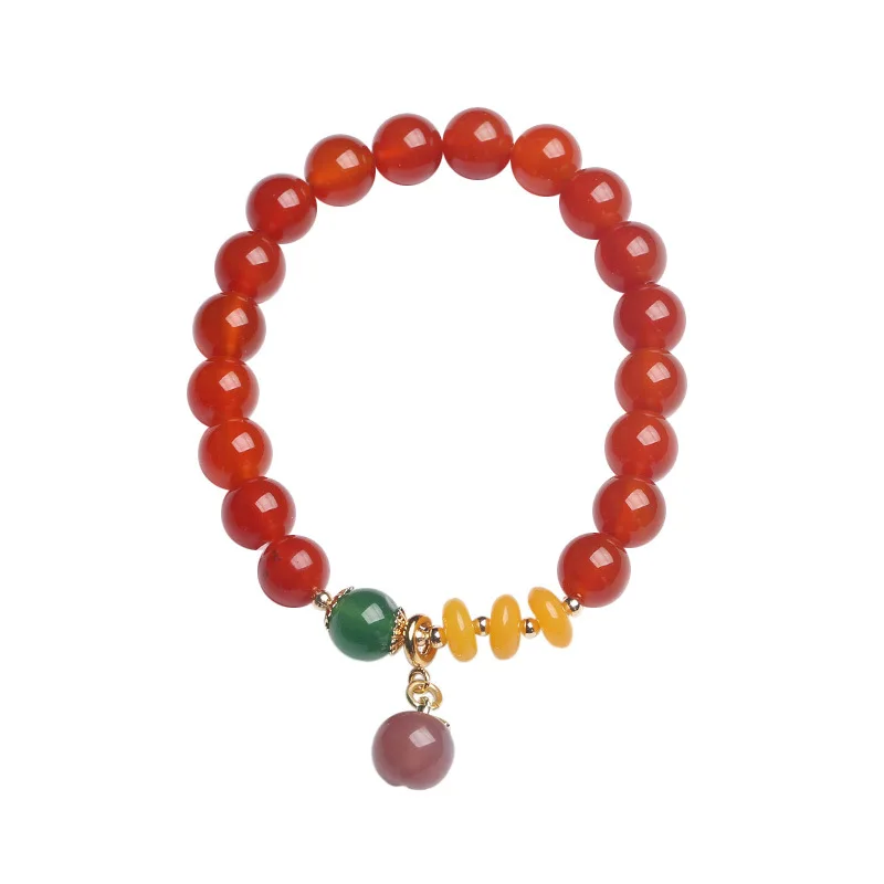 

Red Agate Yanyuan Agate Peach Beaded Bracelet Elegant Buddhist Prayer Bead Hand Jewelry for Women Gifts