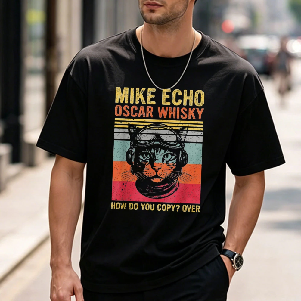 SOMMAS CATS Cat Pilot Mike Echo Oscar Whisky How Do You Copy Cotton T-Shirt Harajuku Oversized T Shirt Aesthetic Clothes Y2k Top