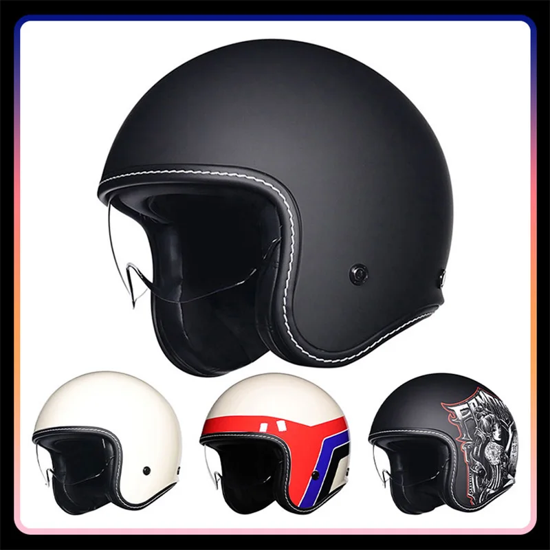 

Helmets for Motorcycle Open Face Helmet with HD Visor Classic Jet Helmet Retro 3/4 Open Half Helm DOT Approved Scooter Cruiser