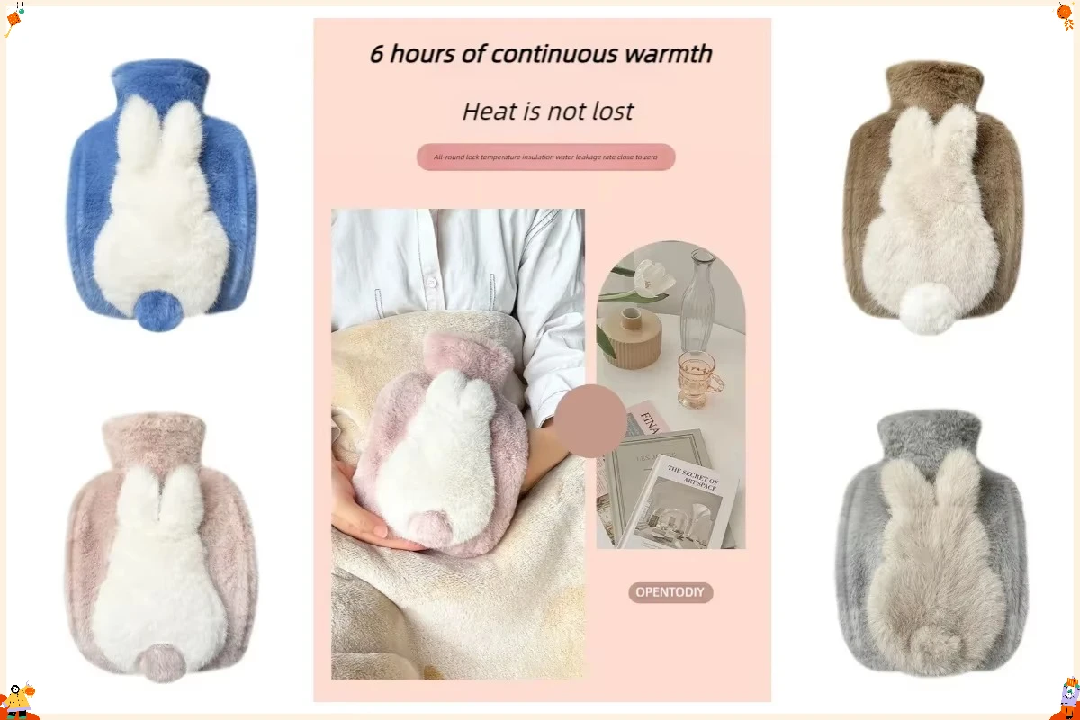 Mengmeng Rabbit Warm Hands Winter Water Injection Hot Water Bag PVC Thick Plush Warm Handbag Home Explosion proof Warm Water Bag