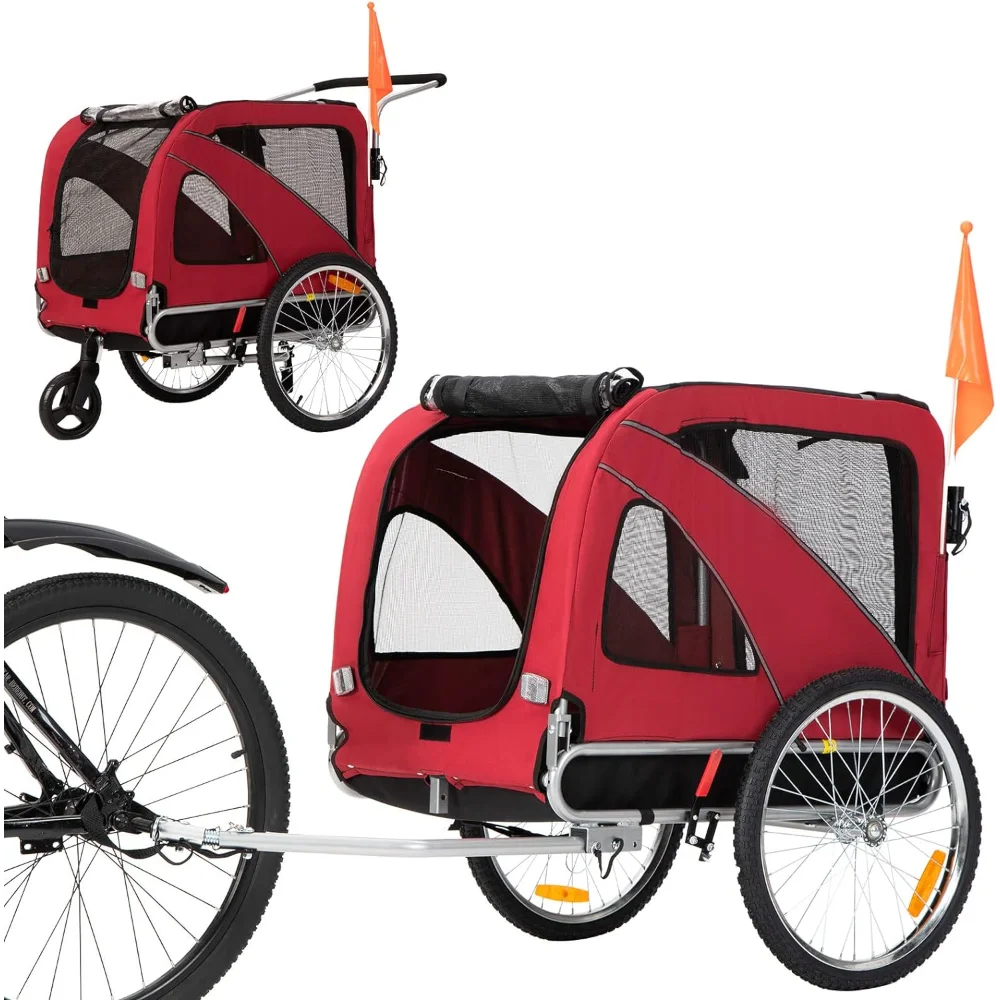 Pet Strollers,Pet Trailer and Jogger 2 in 1 Function with Easy Folding Cart Frame for Medium Pet Strollers