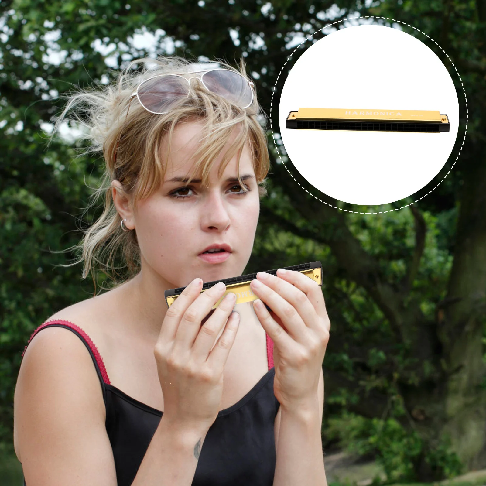 

24 Holes Small Metal Harmonica Portable Beginner Harmonica for Adult Educational Musical Instrument for Outdoor Travel