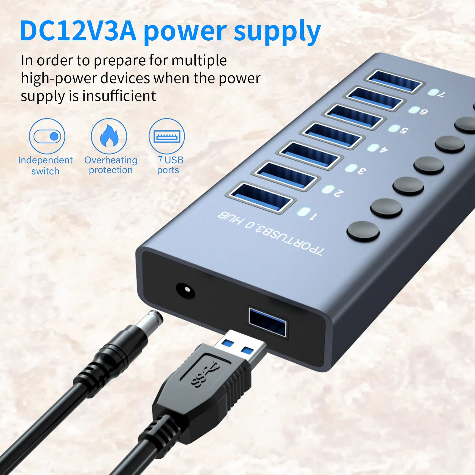 Switch Extension Hub 7-port USB 3.0 Hub Computer USB Extension Hub One Drag Seven USB2.0 Splitter PC Laptop Desktop