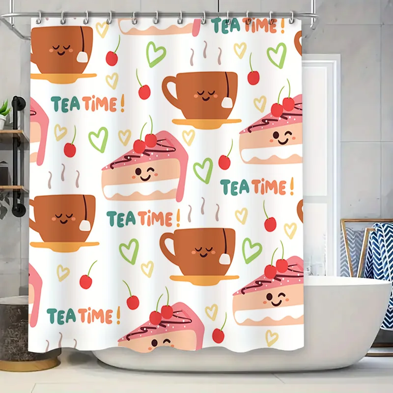 

Очаровательная занавеска для душа «Чайное время», милый десертный принт, ткань, декор для ванны, водонепроницаемое украшение для дома, подарок для нее