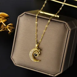 Sweet Romantic Love Memory Moon Pendant Stainless Steel Necklaces For Women Korean Fashion Female Sexy Wedding Jewelry Wholesale