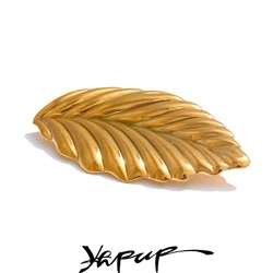 Yhpup Stainless Steel Metal Leaf Textured Brooch Pin 18K PVD Plated Metal Clothing Accessories Classic Jewelry Wholesale