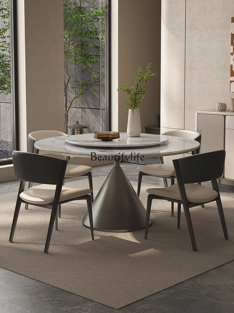 Natural Marble Dining-Table Light Luxury High-End Italian round Table Luxury Stone Texture High Sense