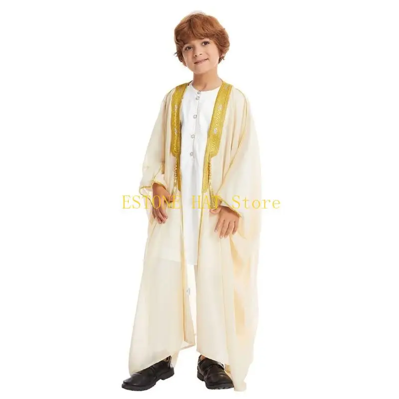 49MF Islamic Arabic Robe Middle East Kaftan for Teens Boys, Middle Eastern Thobe Arabian Robe Long Gown for Teenager