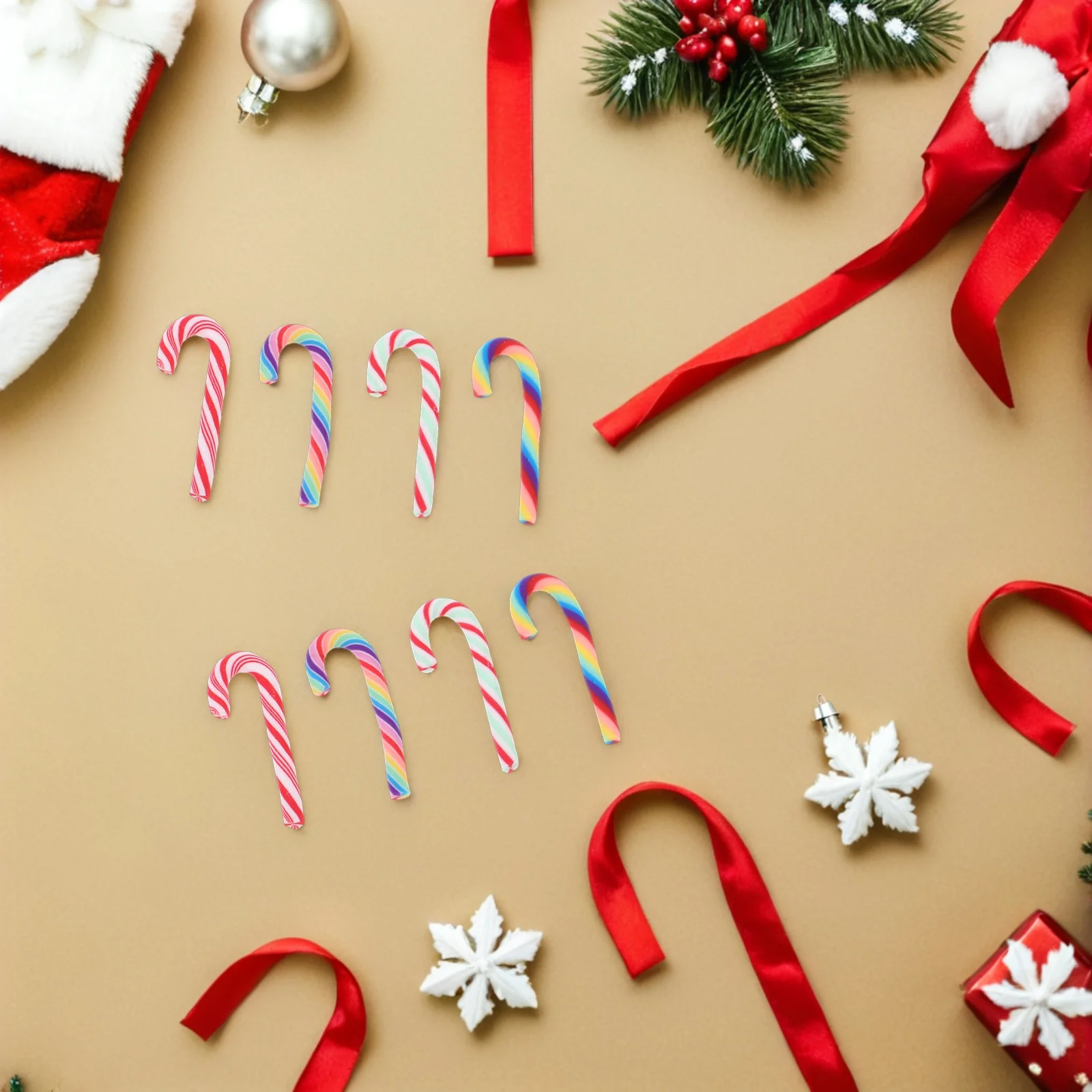 

80Pcs Mini DIY Polymer Clay Candy Canes Christmas Decor Charms for Small Christmas Ornaments Phone Case Hair Accessories