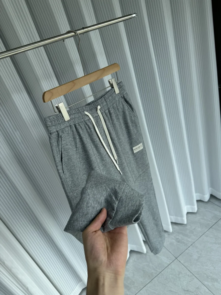 

Speed up Your Game! Fine Knitted Cotton Dstring Elastic Waist Sports Men's Casual Trousers Trendy Loose Fit Straight Leg
