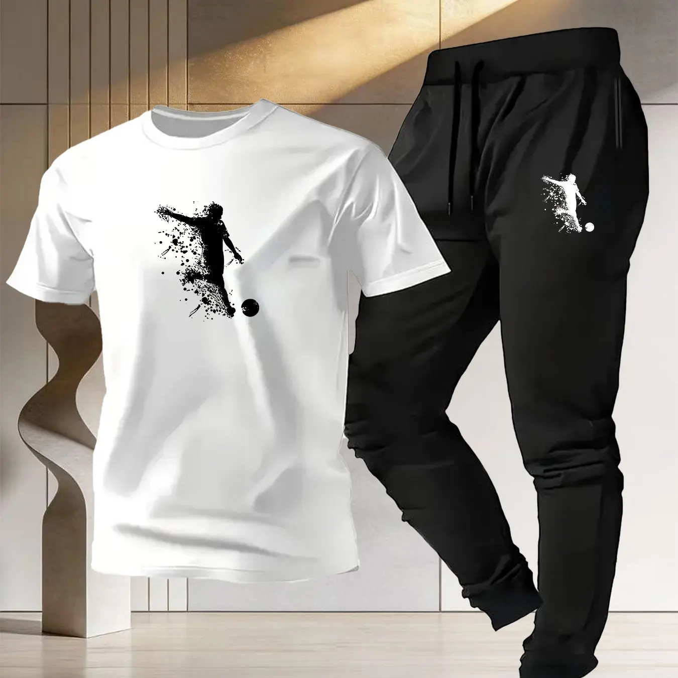 

Men's outfit 2026 new style pure cotton short-sleeved t-shirt lightweight pants casual fitness running basketball training print