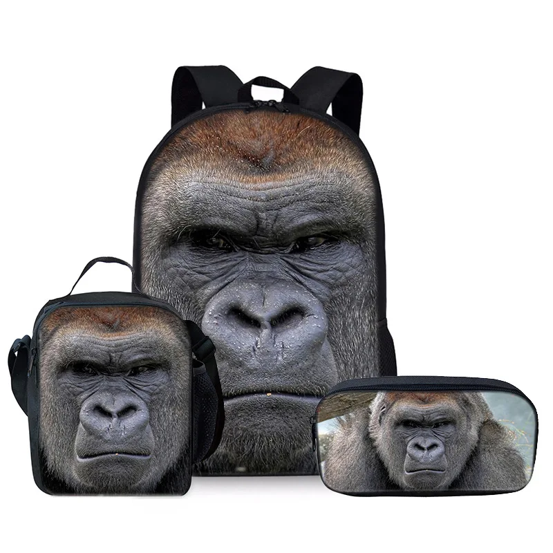 Trendy Popular orangutan 3D Printed 3pcs/Set Student School Bags Laptop Daypack Backpack Crossbody Lunch bag Pencil Case