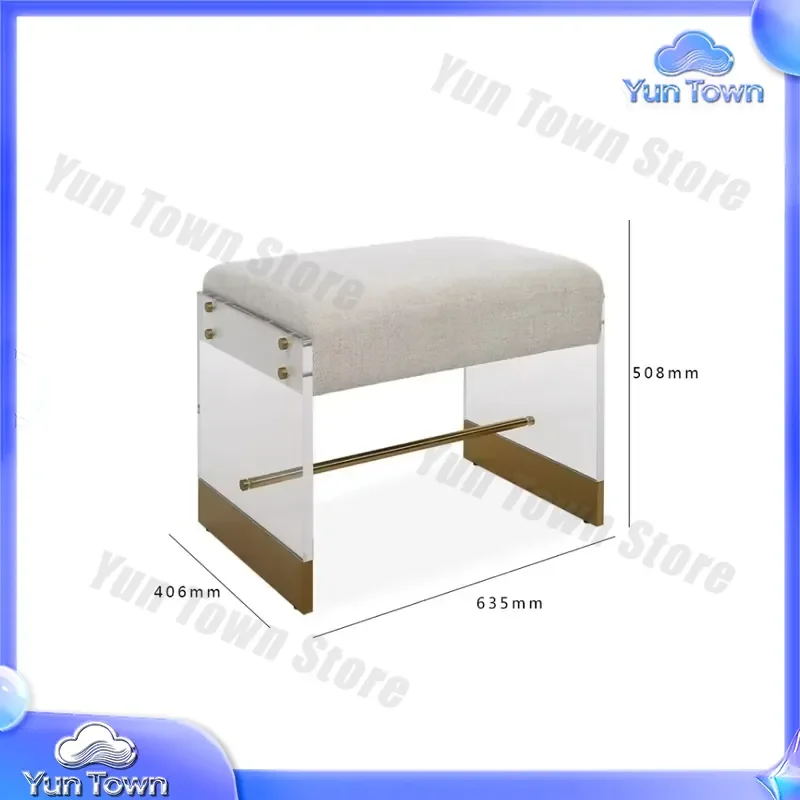 Cream Wind Acrylic Fabric Dressing Stool for Living Room Bedroom Home Use with Stainless Steel Base Makeup Stool for Modern