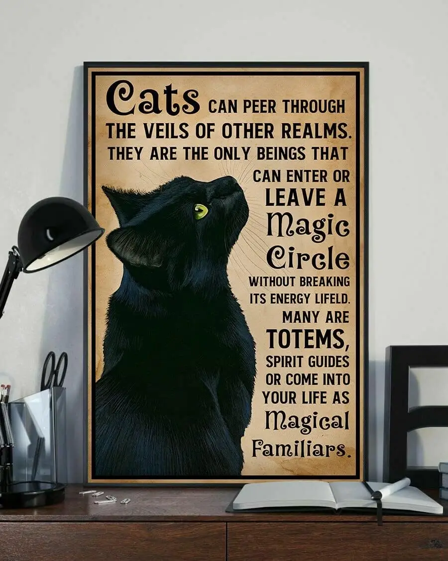 Metal Art Wall Decor For Living Room Cats Can Peer Through The Veils of Other Realms I Love Cat Black Cat Metal Sign Vintage Dec