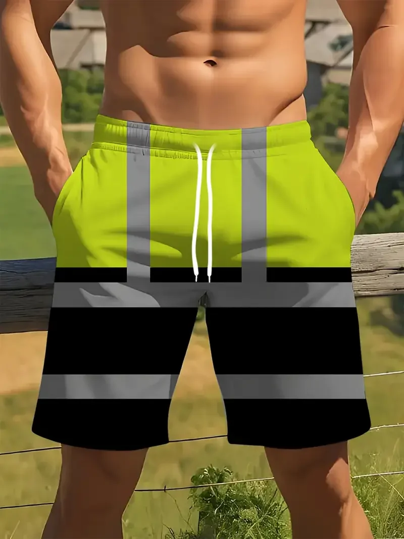 

Holiday Summer Vacation Hawaiian Shorts Reflective Stripes Print Shorts Snowflake & Holly Print Quick-Dry Beachwear