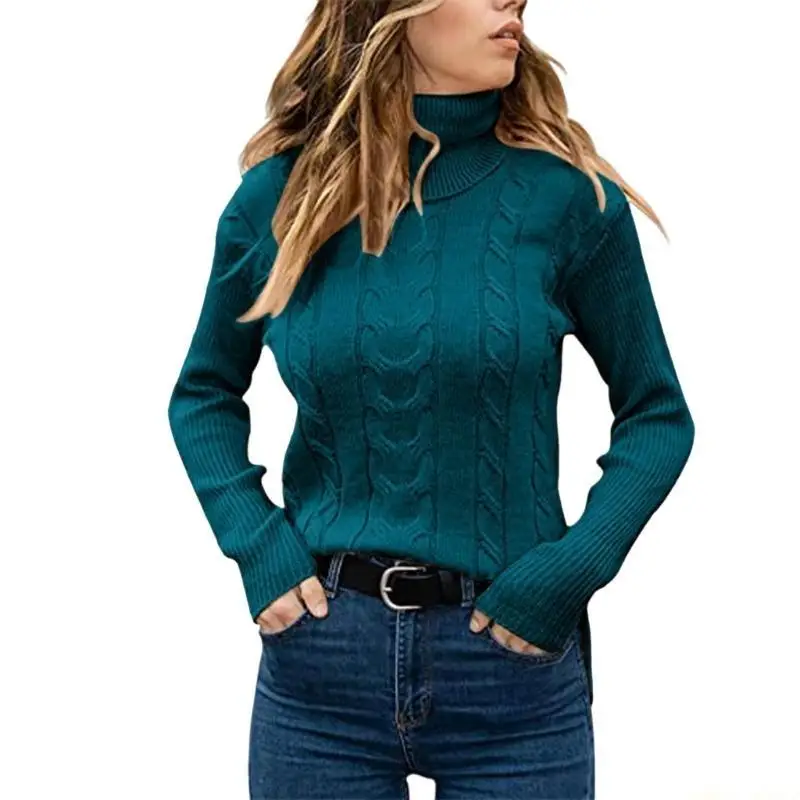 

31BF Женский вязаный свитер с воротником и длинными рукавами, мягкий удобный эластичный полиэстер