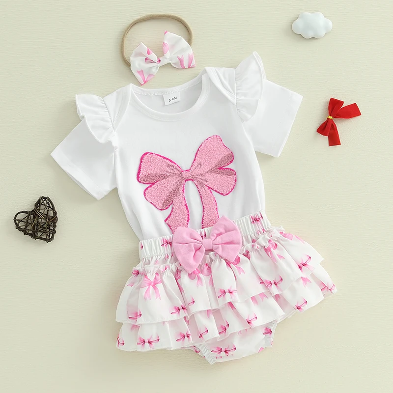유아 아기 소녀 3Pcs 여름 복장 짧은 소매 활 자수 Romper + 반바지 + 머리띠 세트 유아 의류