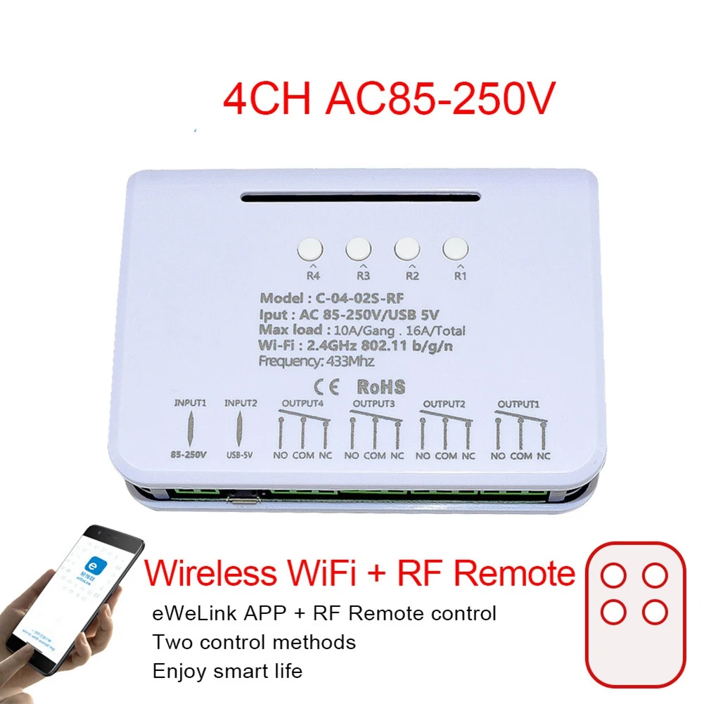 

HLES для Ewelink реле 4CH модуль переключателя умного дома Wi-Fi RF 85 В-250 В 16A реле радиочастотный пульт дистанционного управления умный таймер