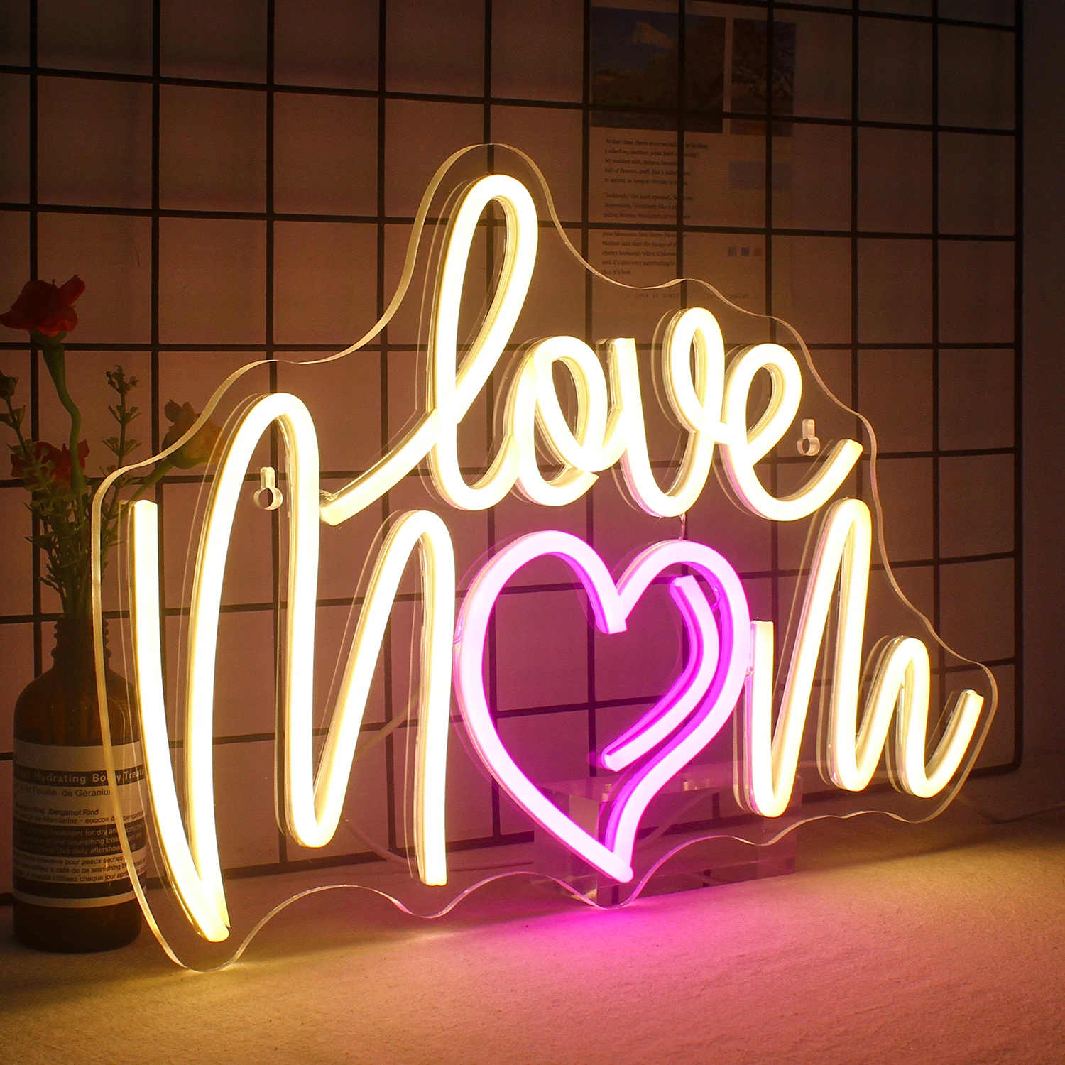 Love Mom Neon Sign LED Love Letter Lights For Room Decor Aesthetic Wall Lamp Mother Birthday Wedding Party Decoration USB Light