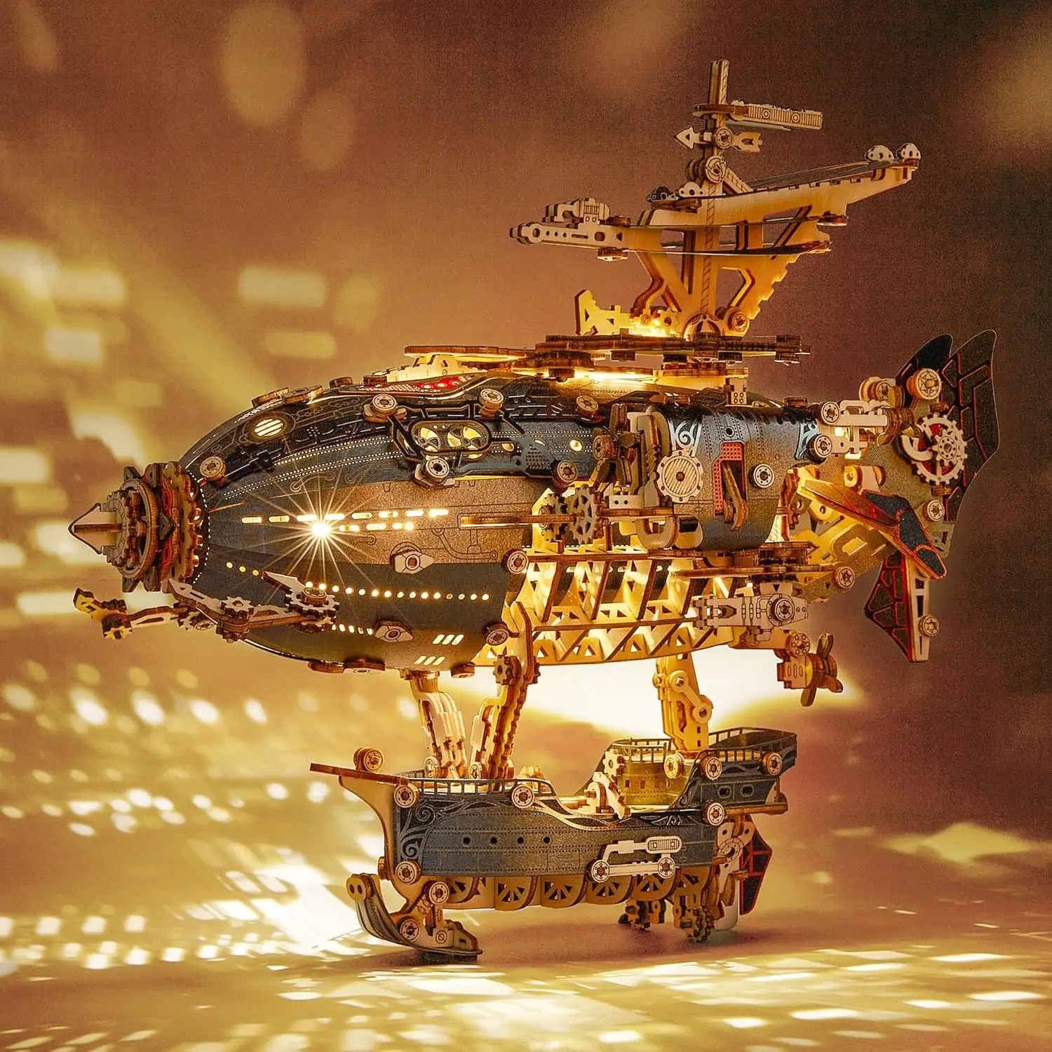 

Светодиодный 3D-пазл из дерева: модель воздушного корабля в стиле фэнтези - набор для творчества в стиле стимпанк с подсветкой для подростков и взрослых