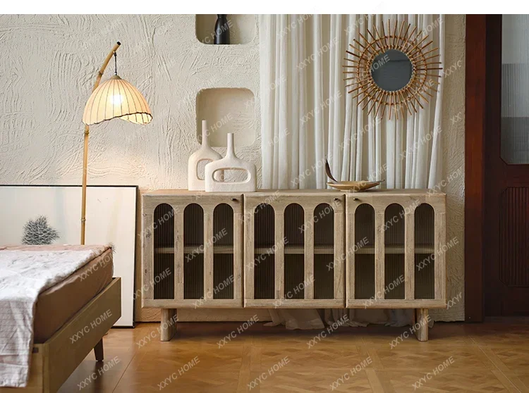 

V Imported solid wood dining side cabinet, retro tea cabinet, living room entrance storage cabinet