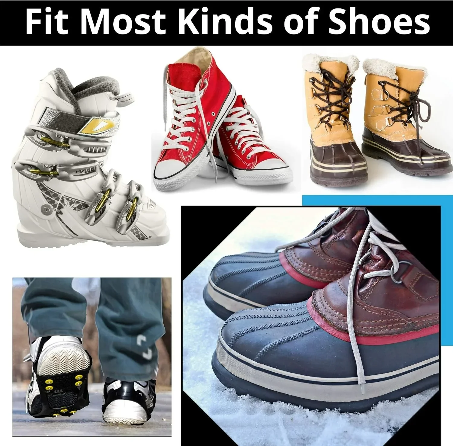 Anti‑Slip Ice Cleats Silicone Shoe Grippers 10 Studs Crampons Winter Snow Ice Traction Cleats for Walking Hiking Mountaineering