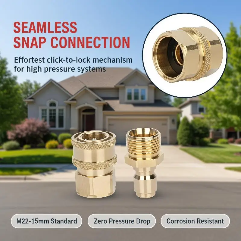 Easy Install Pressure Washer Connector Quick Plug M22 15 Female 1/4 Male Hose Adapter Pair for Outdoor Car Care