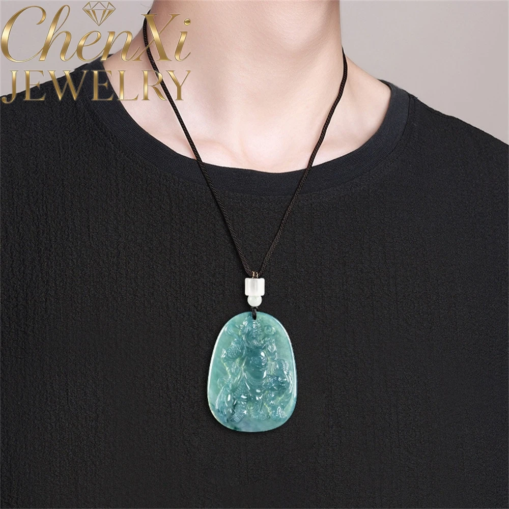 

Элитный натуральный нефритовый кулон класса А с мелассовым эффектом, синий нефрит, Гуань Гун, Бог богатства, изысканное ювелирное украшение, превосходный подарок