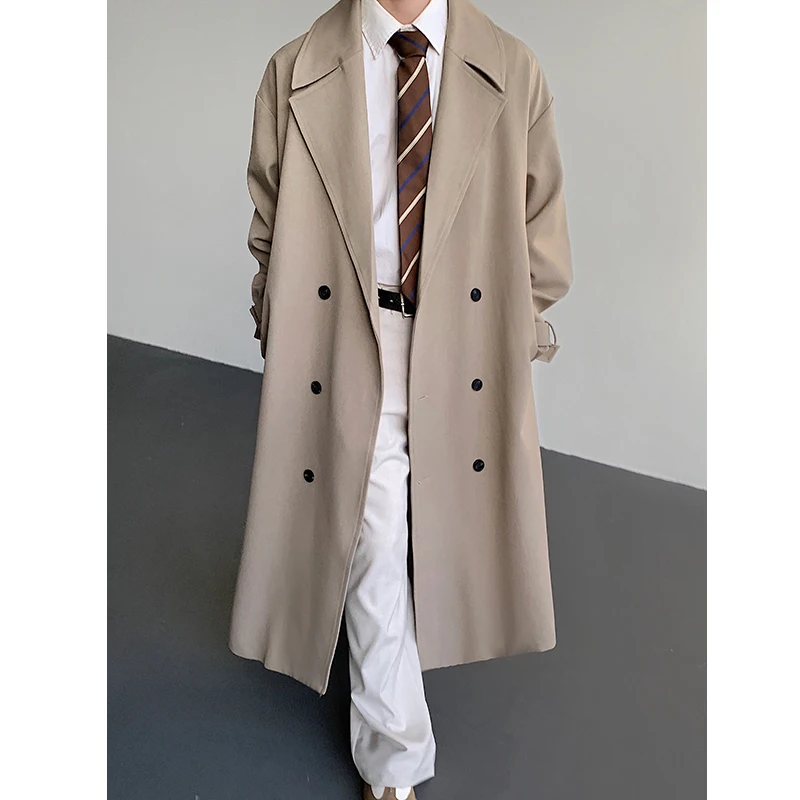 

Trench men Long coat 2025 New Loose Autumn fashion Double-breasted Caslua trench Unique cuff design Korean street windbreaker