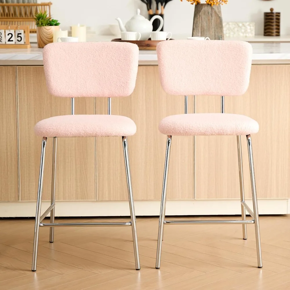 

Bar Stools Set of 3 Boucle Barstools Island Chairs Modern Kitchen Counter Stools Sherpa Bar Stools 24in Counter Height St