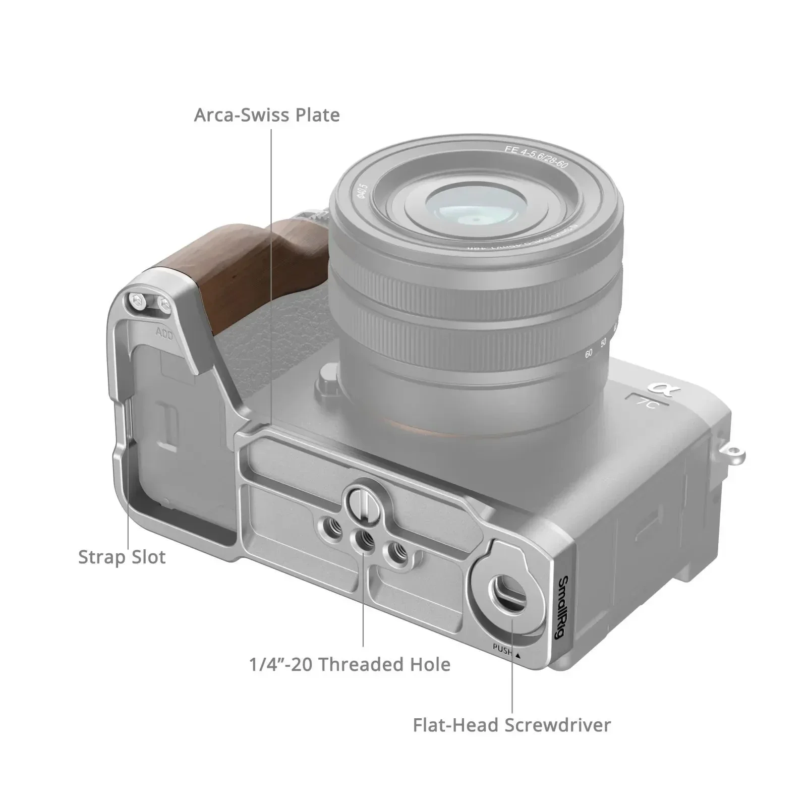 SmallRig L-Shape Mount Plate with Wooden or Silicone Handle Camera Cage for Sony Alpha 7C II / Alpha 7CR