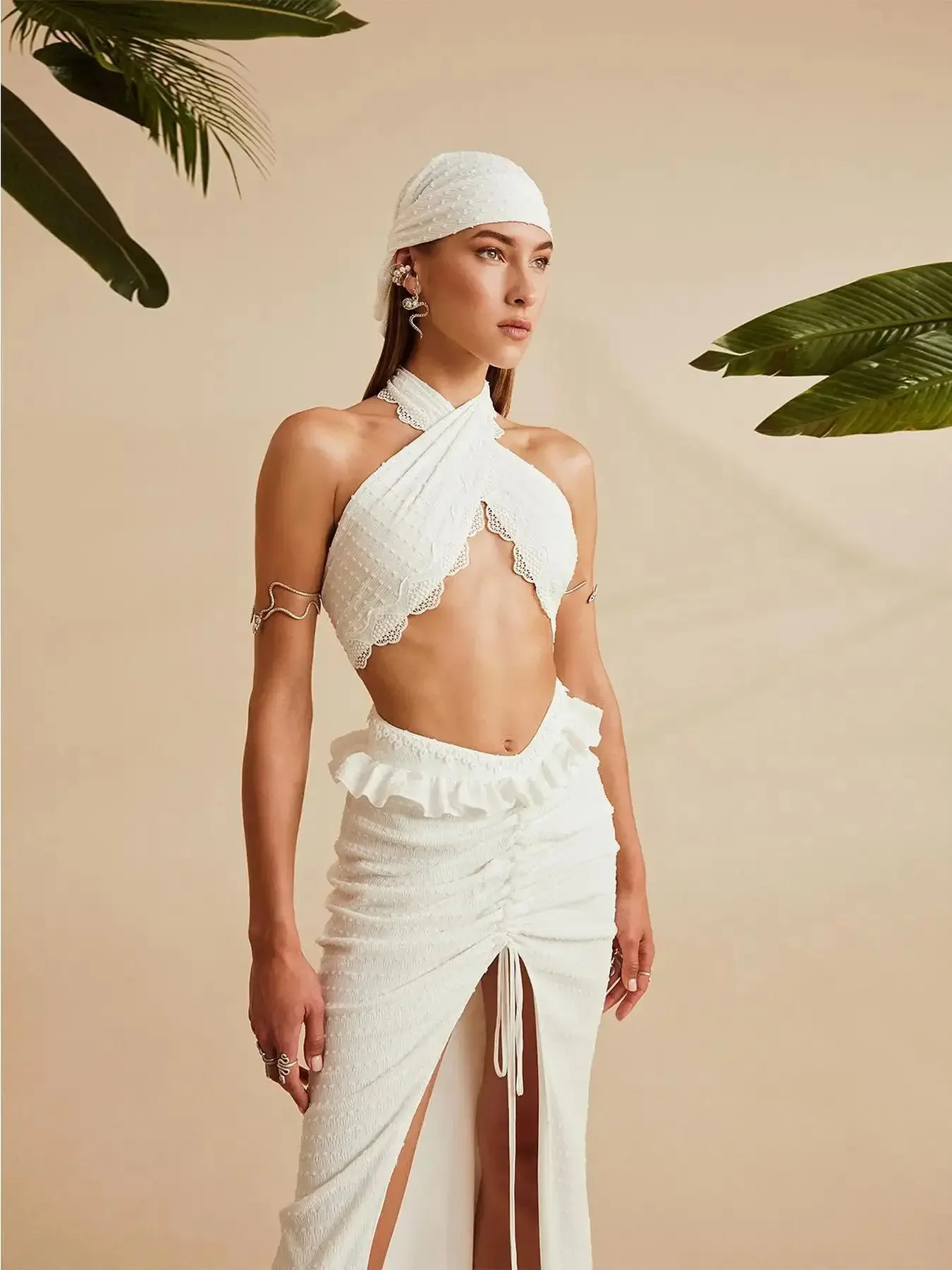 

Модное кружевное бикини и юбка, женский купальник из 3 предметов, 2025 г., сексуальный женский купальник с лямкой на шее, бикини, женский купальник для отдыха, пляжная одежда, новинка