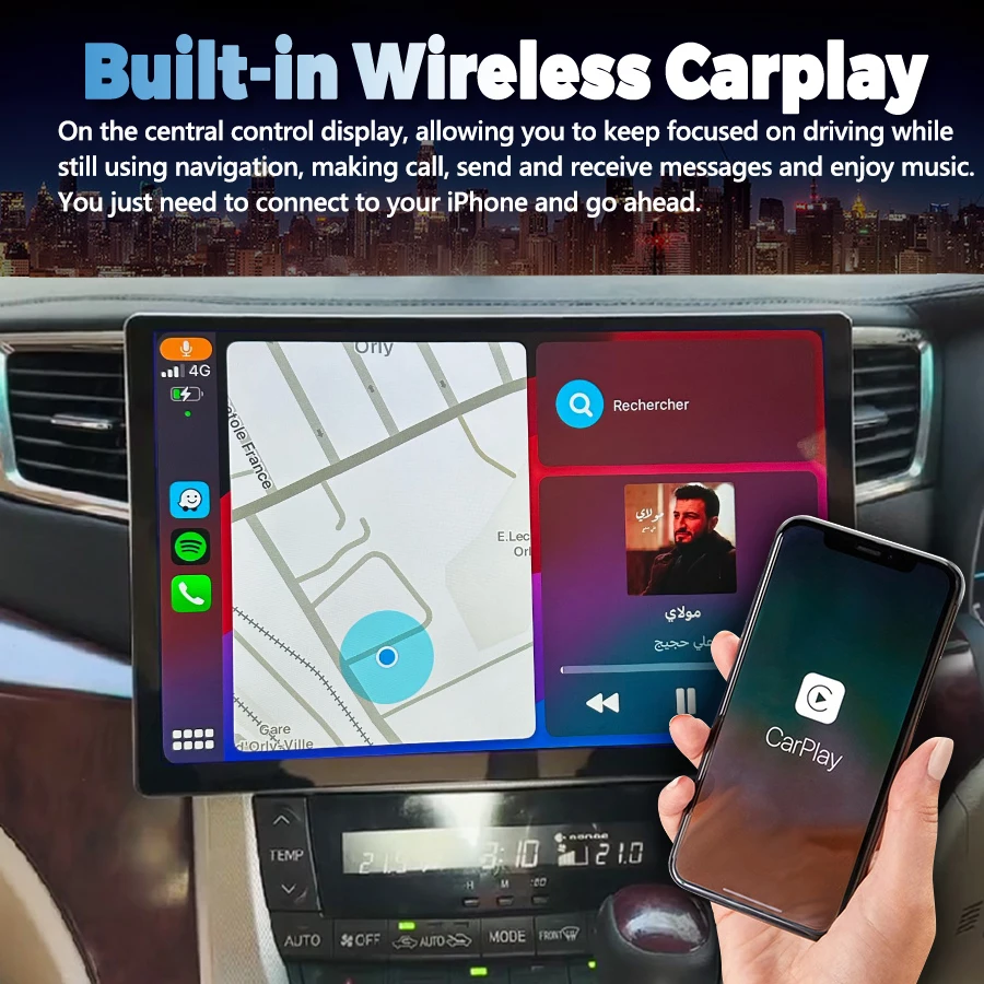 12+256GB 13.3inch Android 14 Screen For Toyota Alphard 20 Series Vellfire A20 2008-2014 Car Radio Player GPS Carplay Navigation