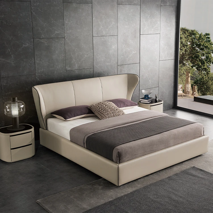 أثاث غرفة نوم مخصصة بالجملة تصميم بسيط وحديث وسرير مزدوج لتخزين الجلود طقم سرير بحجم كينغ/كوين