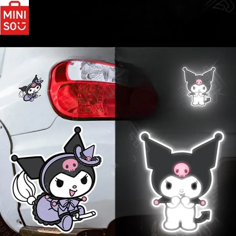 MINISO Sanrio Kuromi Car Reflective Decorative Stickers Cute Anime Combination Body Cover Scratches Modified Stickers Kit