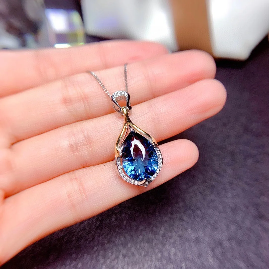 Fashion Mermaid's Tears Pendant 2024 Two tone Plated Sapphire Caibao Necklace